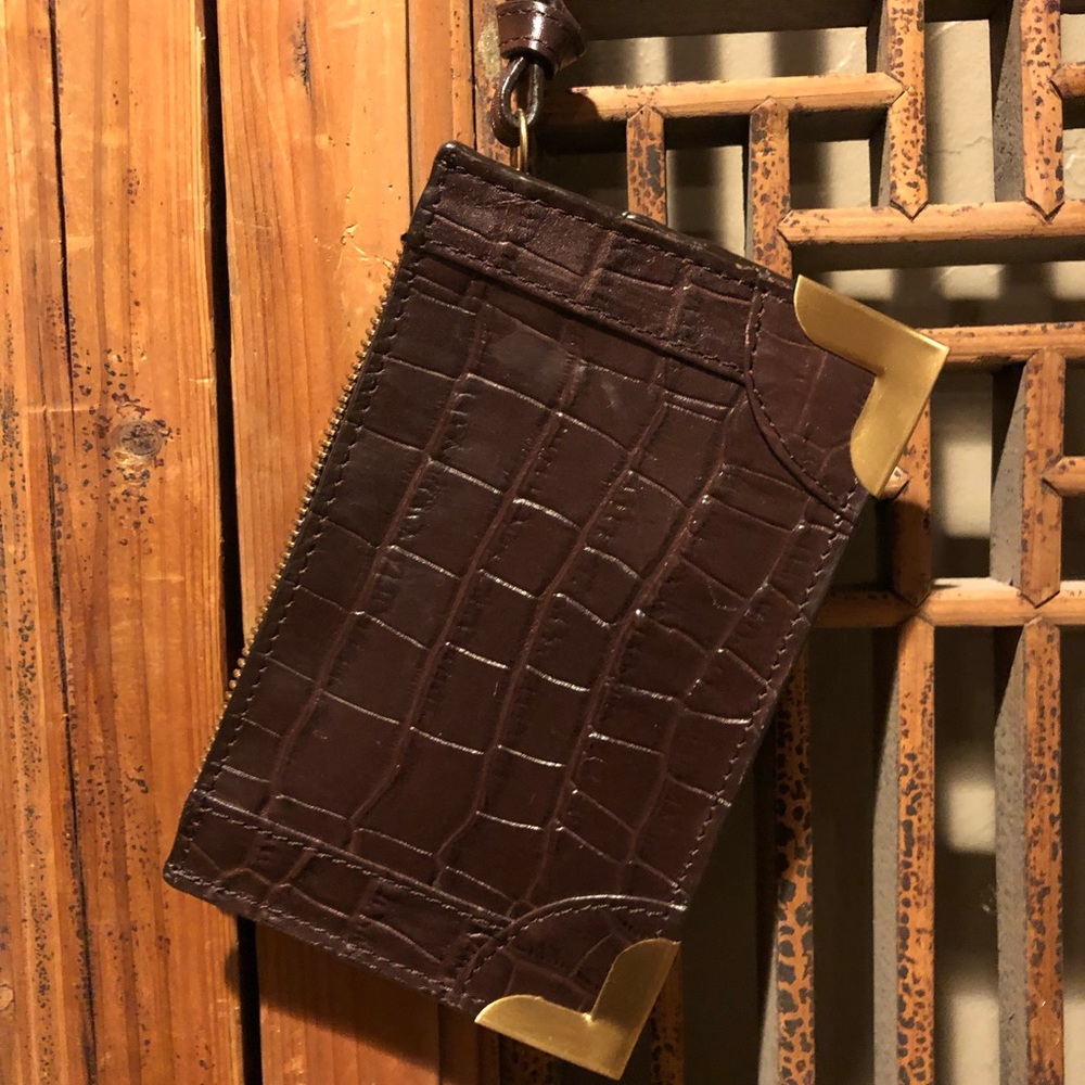 Foley & Corinna Brown Croc Embossed Wristlet